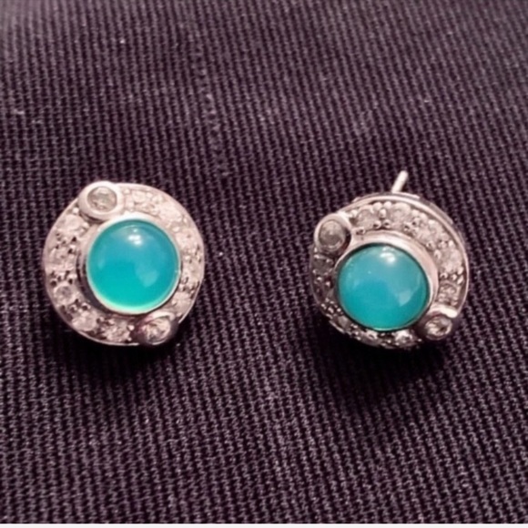 Sexy Chalcedony Earrings in Blue-Green Color SS & CZ Beautiful Women Collection - Picture 4 of 16